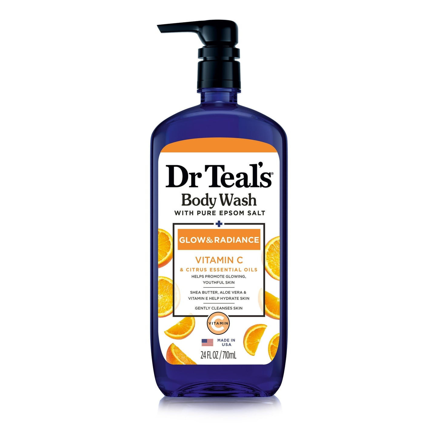 Dr Teal's Body Wash with Pure Epsom Salt, Glow & Radiance with Vitamin C & Citrus, 710ML