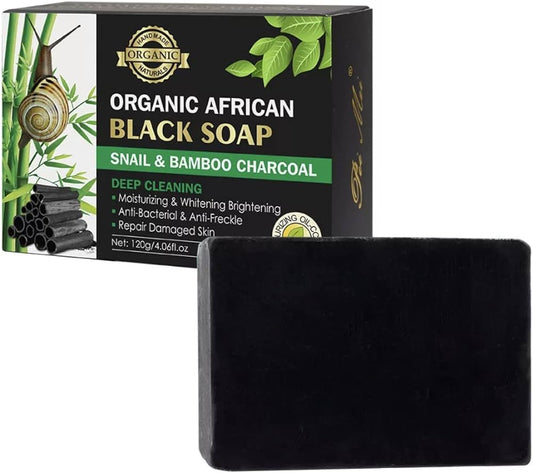 Pei Mei Organic African Black Soap, Snail & Bamboo Charcoal, 120g