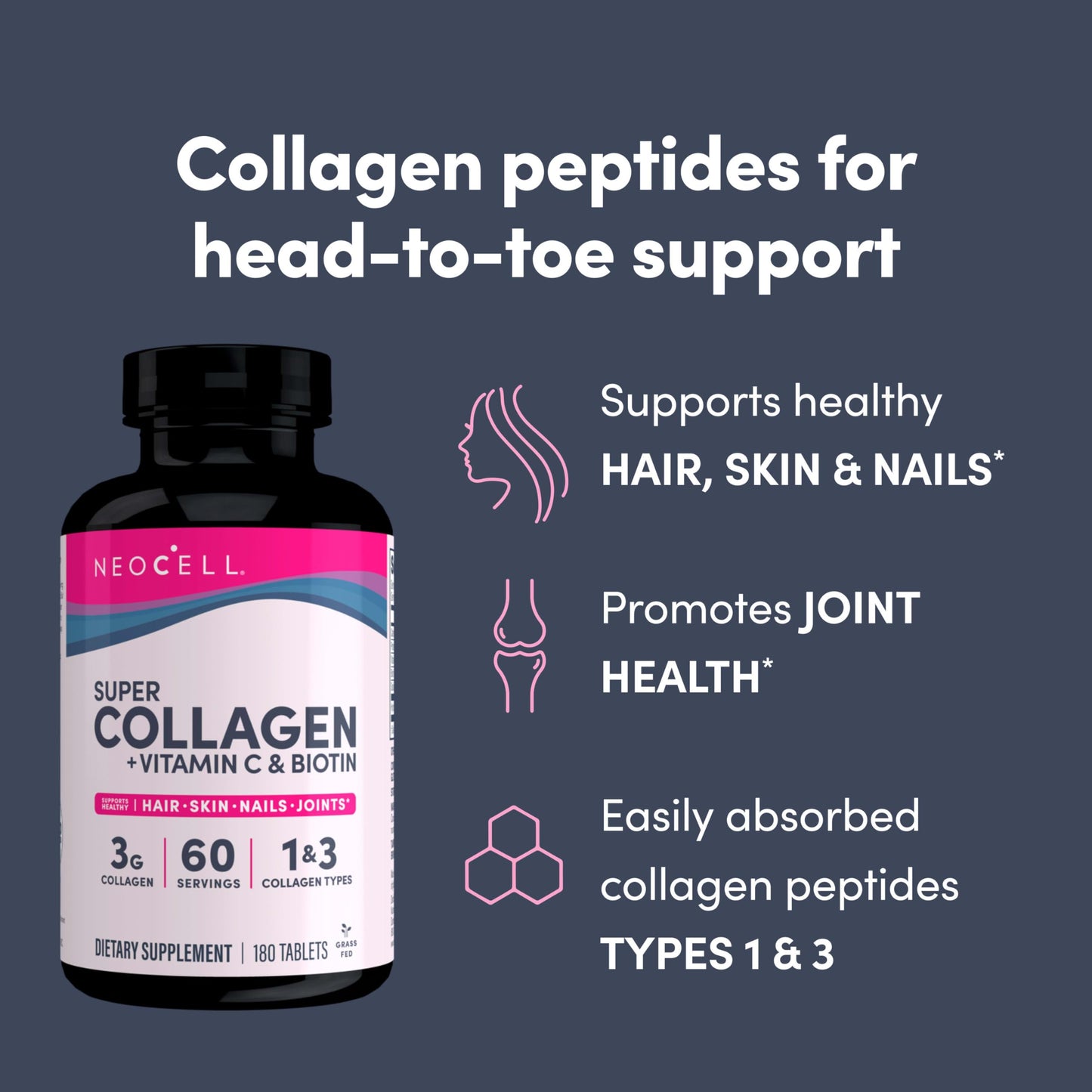 NeoCell Super Collagen With Vitamin C and Biotin, 180 Tablets