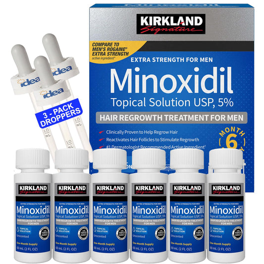 Kirkland Minoxidil 5% Topical Solution Extra Strength Hair Regrowth Treatment for Men, 6x60 ml Bottles