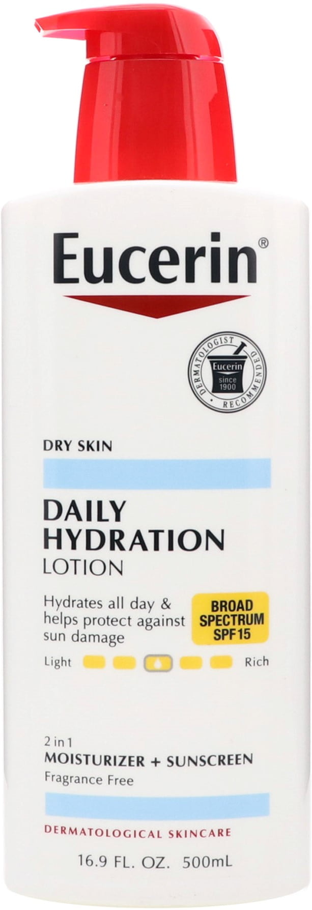 Eucerin Daily Hydration Lotion with SPF 15 - Broad Spectrum Body Lotion for Dry Skin - 16.9 fl. Oz. 500ml