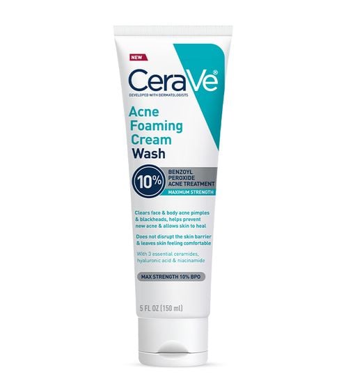 CeraVe Acne Foaming Cream Wash 10% Benzoyl Peroxide Acne Treatment 150ml